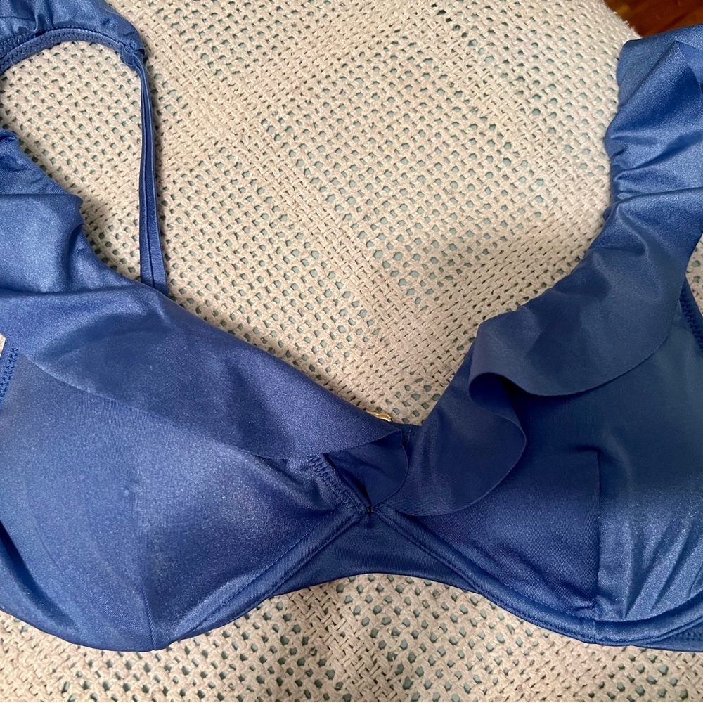 Victorias Secret Blue Ruffle Plunge Highwaist Bikini Swimsuit Set sz 34C & Large - Picture 12 of 14